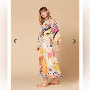 Derhy Cabotuer Maxi floral boho cotton linen blend dress Size S NWOT Price Firm